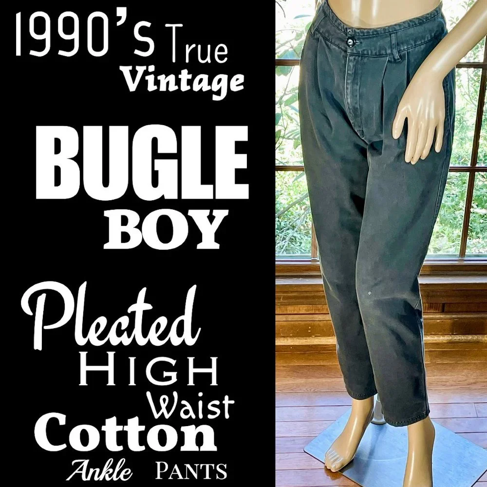 ▪️VTG▪️BUGLE BOY▪️1990's Pleated High Waist Cotton Ankle Pants - Picture 1 of 8